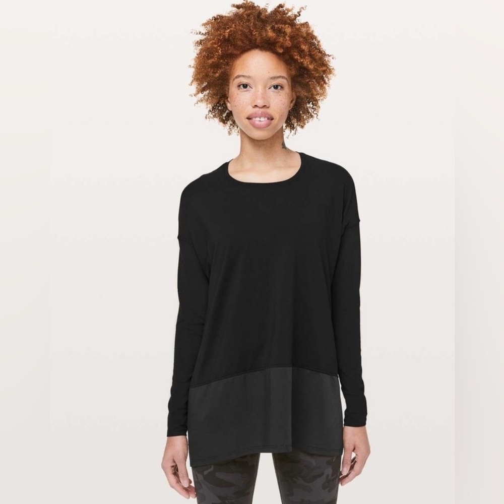 Lululemon Ease Of Mind Long Sleeve Mixed Fabric Black Top Size 4